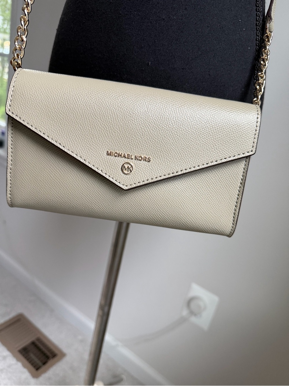 Michael Kors Jet Set Crossbody Wallet Olive Green Leather Gold Chain NWT $198
